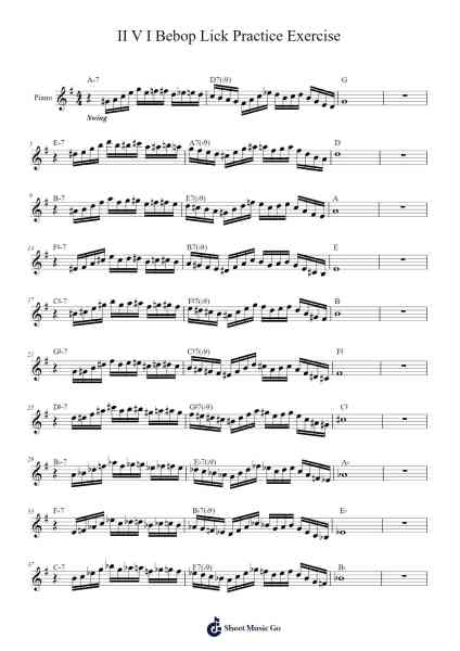 II V I Bebop Lick Practice Exercise Sheet Music by Charlie Parker-Arr.Mickbess