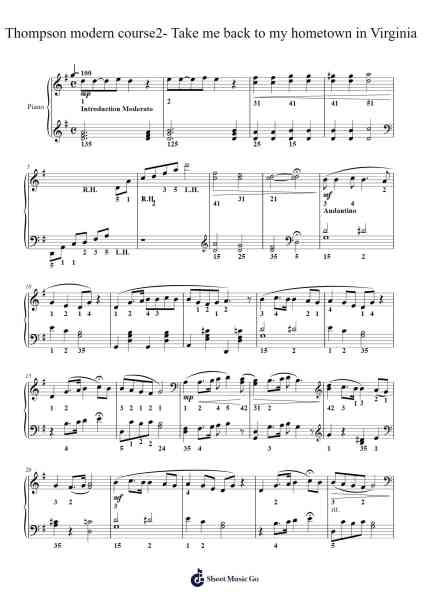 Thompson modern course2- Take me back to my hometown in Virginia Sheet Music by John Thompson-Arr.Hugsay