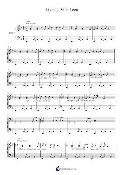 Livin' la Vida Loca Sheet Music by Ricky Martin-Arr.Kitfy