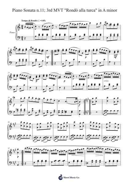Piano Sonata No. 11 in A Major, K. 331: III. Rondo "Alla Turca" Sheet Music by Wolfgang Amadeus Mozart-Arr.Daitrid Piersliam