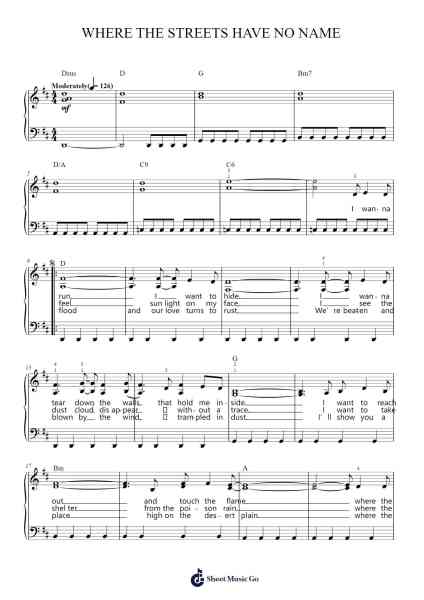 Where the Streets Have No Name Sheet Music by U2-Arr.Natmatt