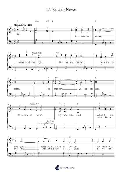 It's Now or Never Sheet Music by Elvis Presley-Arr.Steyule Lanceac