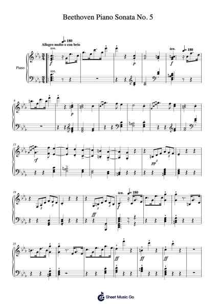 Piano Sonata No. 5 in C Minor, Op. 10, No. 1 Sheet Music by Ludwig van Beethoven-Arr.Maudfox Mikejames