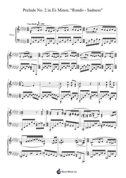 Prelude No. 2 in E♭ Minor, "Rondo - Sadness" Sheet Music by Zeren Grove-Arr.Bclark