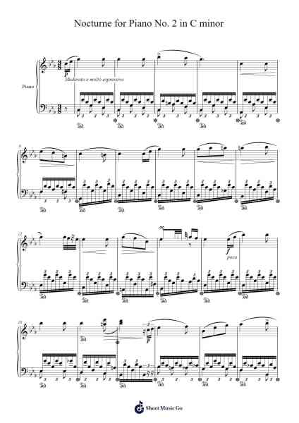Nocturne for Piano No. 2 in C minor, H25 Sheet Music by John Field-Arr.Diabaird