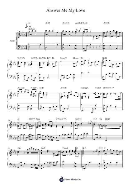 Answer Me My Love Sheet Music by Nat King Cole-Arr.Tenings