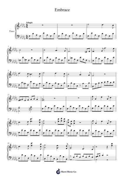 Embrace Sheet Music by Michiru Ōshima-Arr.Toddjoy