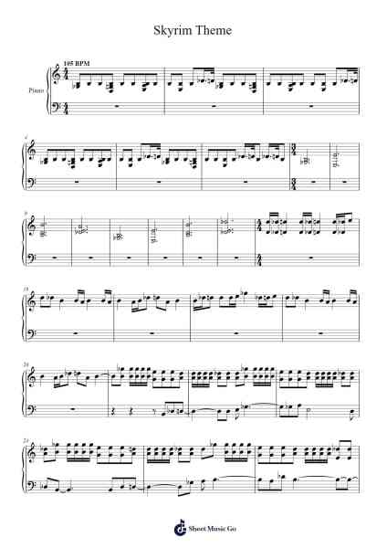 Skyrim Theme Sheet Music by Jeremy Soule-Arr.Atnon Kimrene