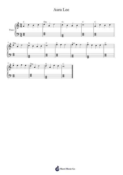 Aura Lee Sheet Music by George R. Poulton-Arr.Reyblume Poundtor