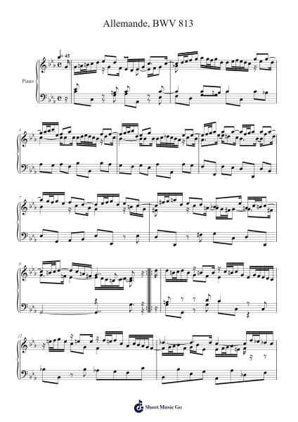 French Suite No. 2 in C Minor, BWV 813: II. Allemande Sheet Music by Johann Sebastian Bach-Arr.Pormon