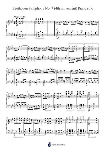 Symphony No. 7 in A Major, Op. 92: IV. Allegro con brio (Piano solo) Sheet Music by Ludwig van Beethoven-Arr.Yermore
