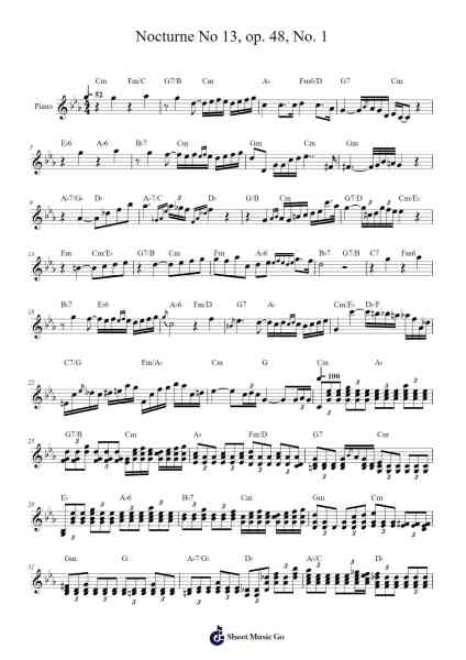 Nocturne No. 13 in C Minor, Op. 48, No. 1 Sheet Music by Frédéric Chopin-Arr.Restan