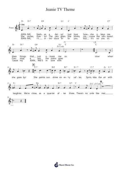Jeanie TV Theme Sheet Music by Hugh Montenegro/Buddy Kaye-Arr.Brandwight Gillget