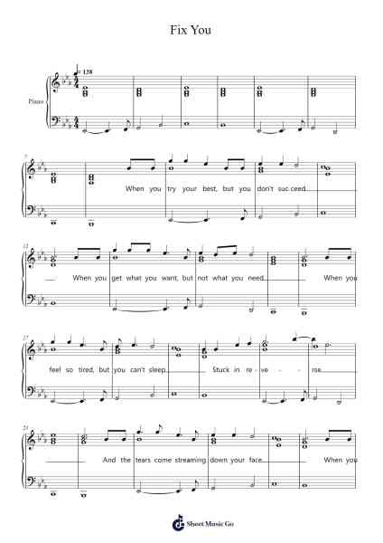 Fix You Sheet Music by Coldplay-Arr.Quinncol