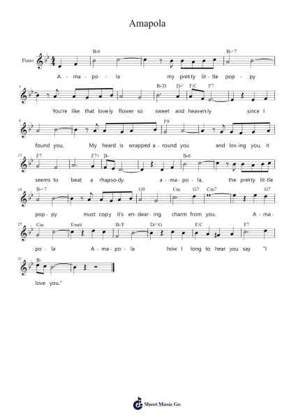 Amapola Sheet Music by Joseph Lacalle-Arr.Hawhe
