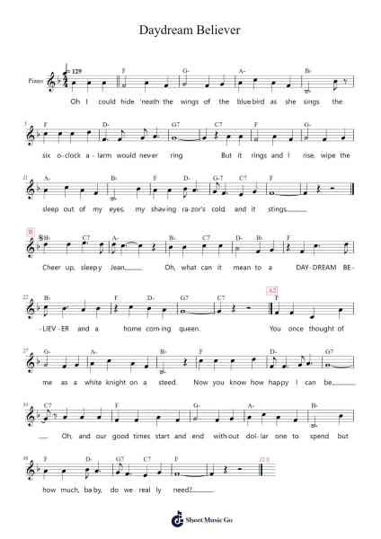 Daydream Believer Sheet Music by The Monkees-Arr.Lamshop