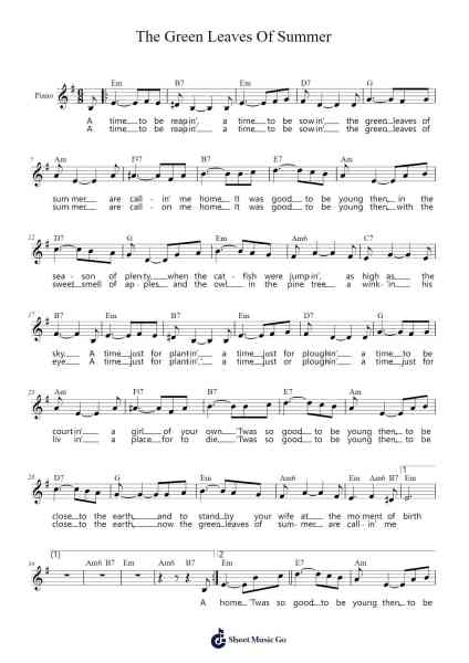 The Green Leaves Of Summer Sheet Music by Dimitri Tiomkin-Arr.Prupert Cookegram