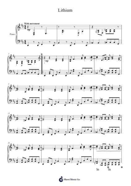 Lithium Sheet Music by Nirvana-Arr.Sainsthea Flind