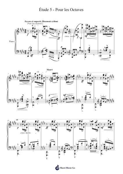 Étude No. 5 "Pour les Octaves" Sheet Music by Claude Debussy-Arr.Davexy Tykins