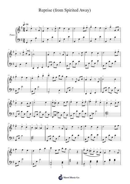 Reprise from Spirited Away Musica per pianoforte di Joe Hisaishi - Arr.Vingai Parryl