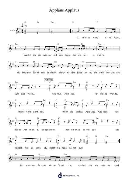 Applaus Applaus Sheet Music by Sportfreunde Stiller-Arr.Ciscer Georyale