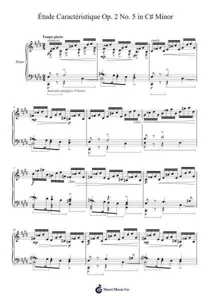 Étude Caractéristique Op. 2 No. 5 in C♯ Minor Sheet Music by Adolf von Henselt-Arr.Feliet Wolfgia