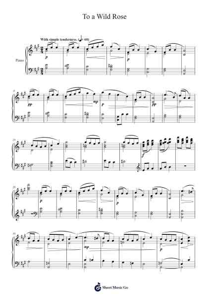 Woodland Sketches, Op. 51: No. 1. To a Wild Rose Sheet Music by Edward MacDowell-Arr.Cookjoe