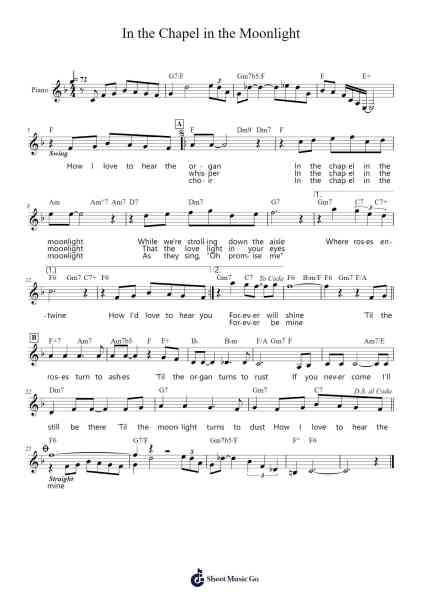 In the Chapel in the Moonlight Sheet Music by Dean Martin-Arr.Haletra Kimstone