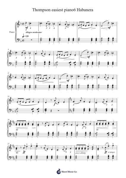 Thompson easiest piano6 Habanera Sheet Music by John Thompson-Arr.Birdbrey