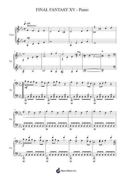 FINAL FANTASY XV - Piano Sheet Music by Yoko Shimomura-Arr.Earmay