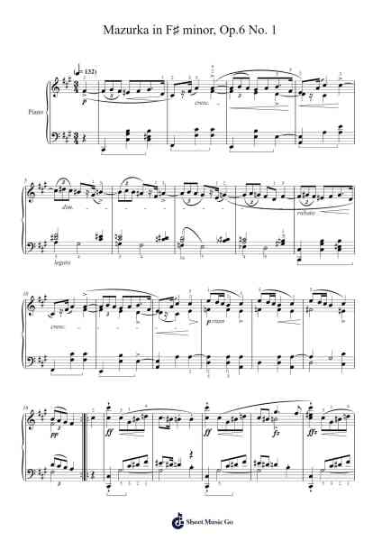 Mazurka in F-sharp Minor, Op. 6 No. 1 Sheet Music by Frédéric François Chopin-Arr.Leacoln Galow