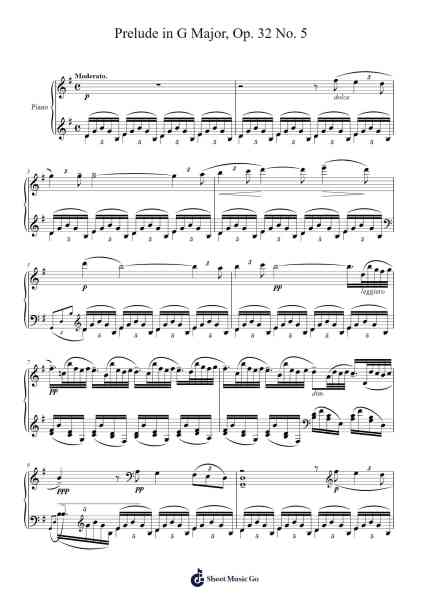 Prelude in G Major, Op. 32 No. 5 Sheet Music by Sergei Rachmaninoff-Arr.Popbraith Cookryl