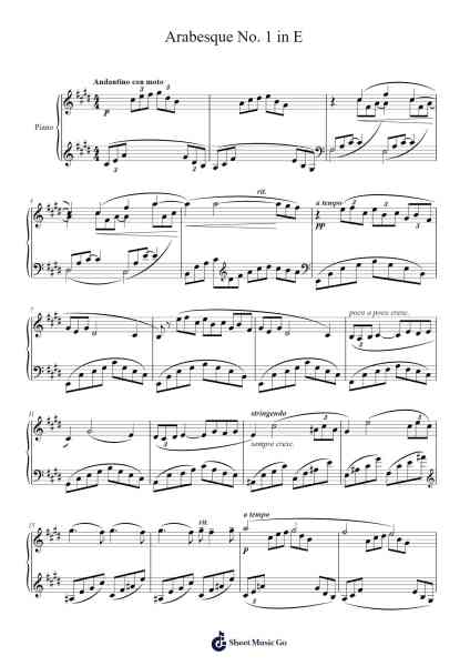 Arabesque No. 1 in E Major, L. 66 Sheet Music by Claude Debussy-Arr.Duketein Rusnix