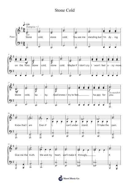 Stone Cold Sheet Music by Demi Lovato-Arr.Popbraith Cookryl