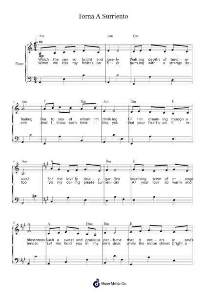 Torna A Surriento Sheet Music by Ernesto De Curtis-Arr.Guntrine