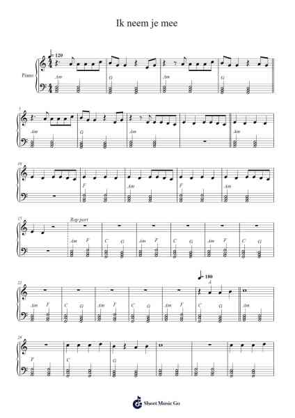 Ik neem je mee Sheet Music by Gers Pardoel-Arr.Blithefrey
