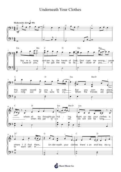 Underneath Your Clothes Sheet Music by Shakira-Arr.Bettiane Rexpoe