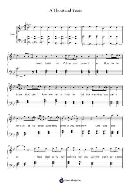 A Thousand Years Sheet Music by Christina Perri-Arr.Yedlis Nycol