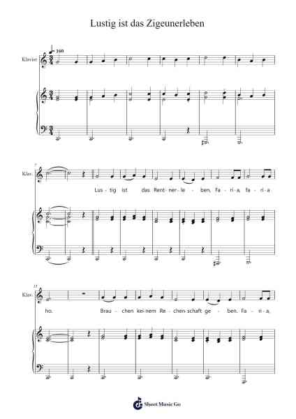 Lustig ist das Zigeunerleben Musica per pianoforte di Misc Traditional - Arr.Derion