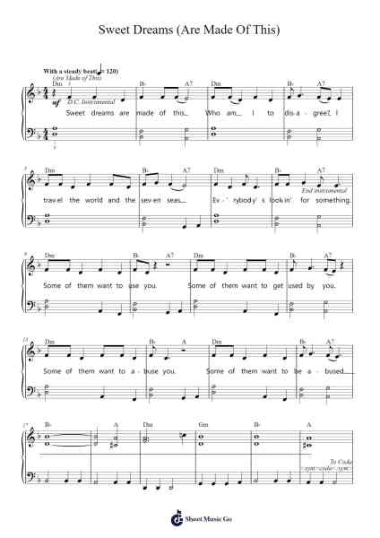 Sweet Dreams (Are Made Of This) Notenblatt von Eurythmics-Arr.Joanreade Annlus