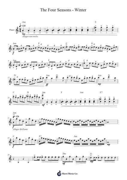 The Four Seasons - Winter in F Minor, RV. 297: I. Allegro non molto Sheet Music by Antonio Vivaldi-Arr.Blithefrey