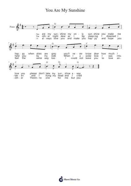 You Are My Sunshine Musica per pianoforte di Flojim - Arr.Comnions Irlay