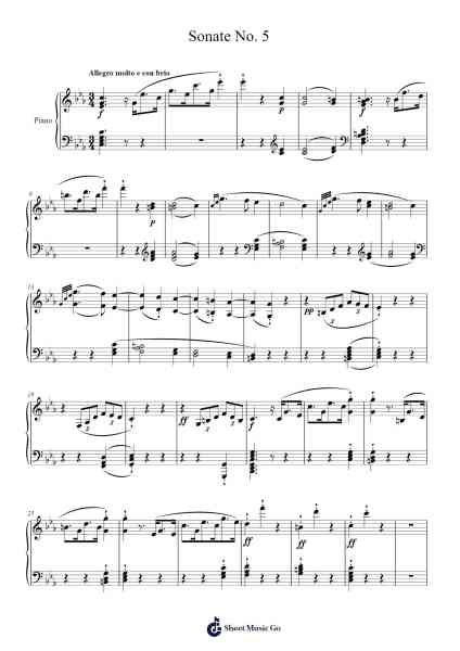 Sonate No. 5, 1st Movement Sheet Music by Ludwig van Beethoven-Arr.Wolflor Coltrid