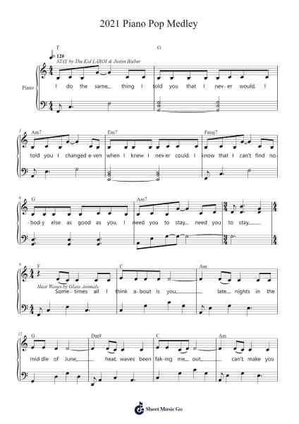 2021 Piano Pop Medley Sheet Music by The Kid LAROI-Arr.Yvettenat Iveshall