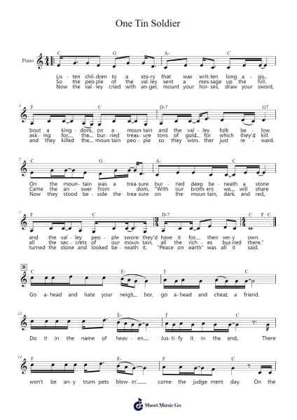 One Tin Soldier Sheet Music by Dennis Lambert/Brian Potter-Arr.Payyule