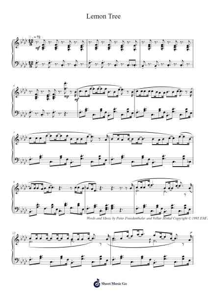 Lemon Tree Musica per pianoforte di Fool's Garden - Arr.Melra Consmer