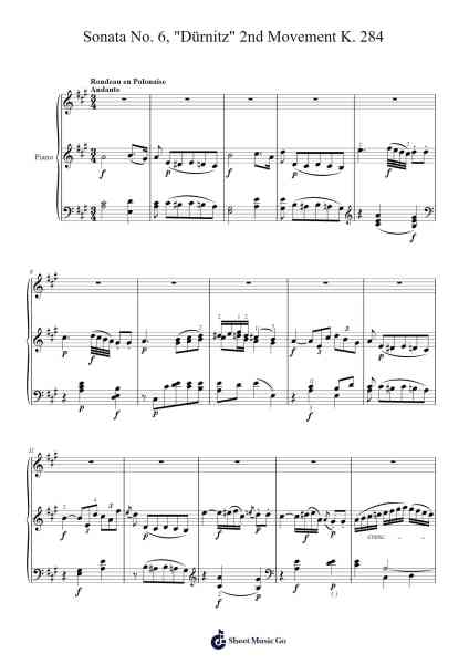 Sonata No. 6 in D Major, "Dürnitz" K. 284: II. Rondeau en Polonaise Sheet Music by Wolfgang Amadeus Mozart-Arr.Joshgins Widred