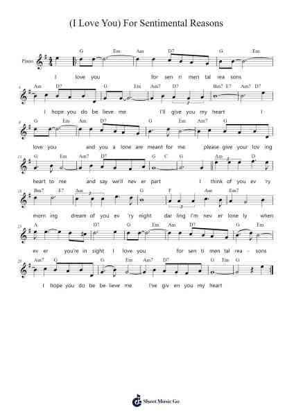 (I Love You) For Sentimental Reasons Sheet Music by William "Pat" Best-Arr.Janejill Mooca