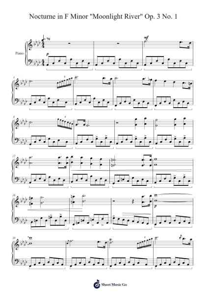 Nocturne in F Minor "Moonlight River" Op. 3 No. 1 Sheet Music by C. Morrissey-Arr.Croftslop