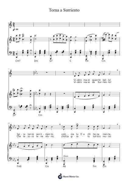 Torna a Surriento Sheet Music by Ernesto De Curtis-Arr.Hobryce Cookeniei